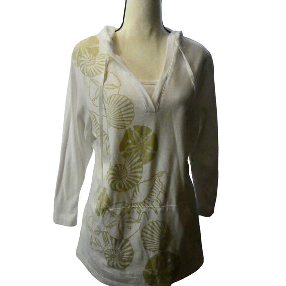 Coral Bay Women's Large Hooded V-Neck Tunic Shirt Shells Lightweight Beachy - Picture 1 of 6